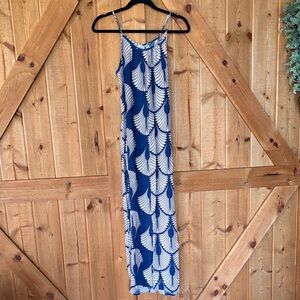 Manuhealii Blue and White Patterned Midi Dress